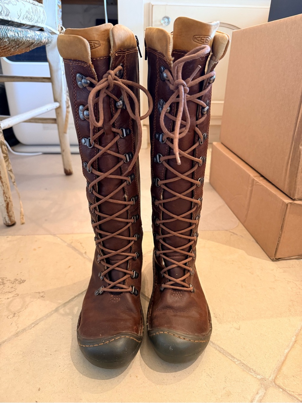 KEEN Brown Leather Tall Lace-Up Boots